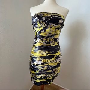 Bebe Layered Satin Cocktail dress with eye hook corset back